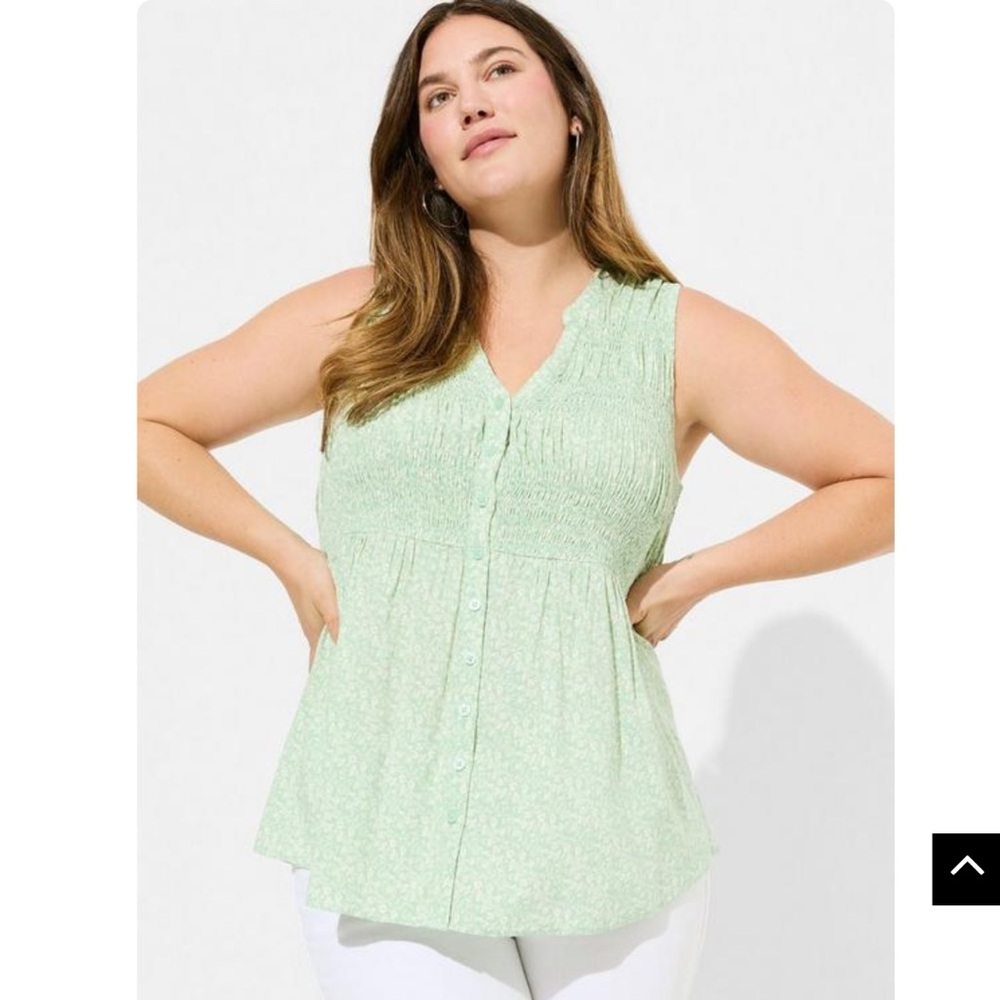 Torrid Rayon Slub Smocked Sleeveless Button-Up
